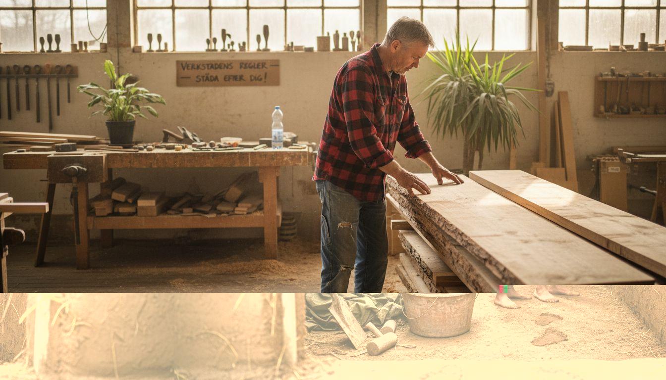 Ett par går runt och tittar på insidan av sitt nya hus, där väggarna fortfarande består av ofärdig lera.