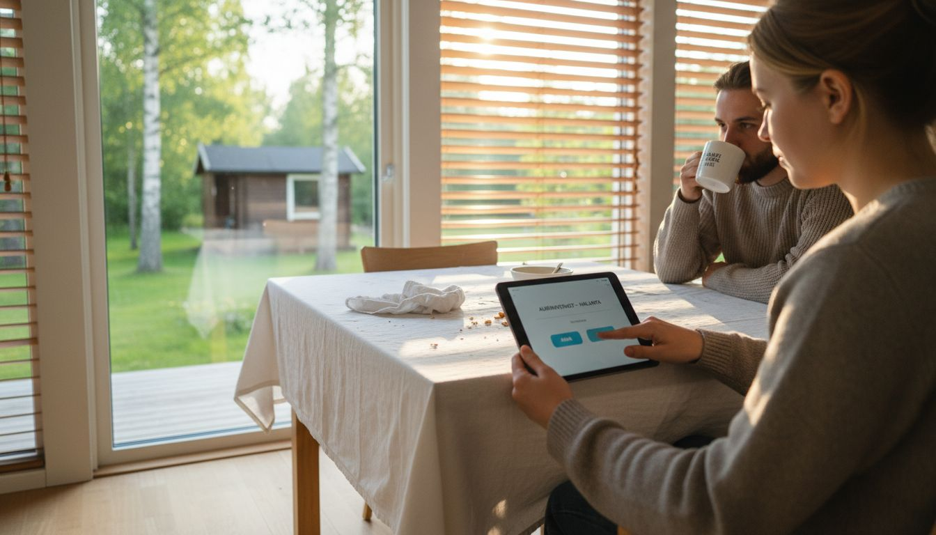 Pariskunta hyödyntää älykkäitä sälekaihtimia kotonaan