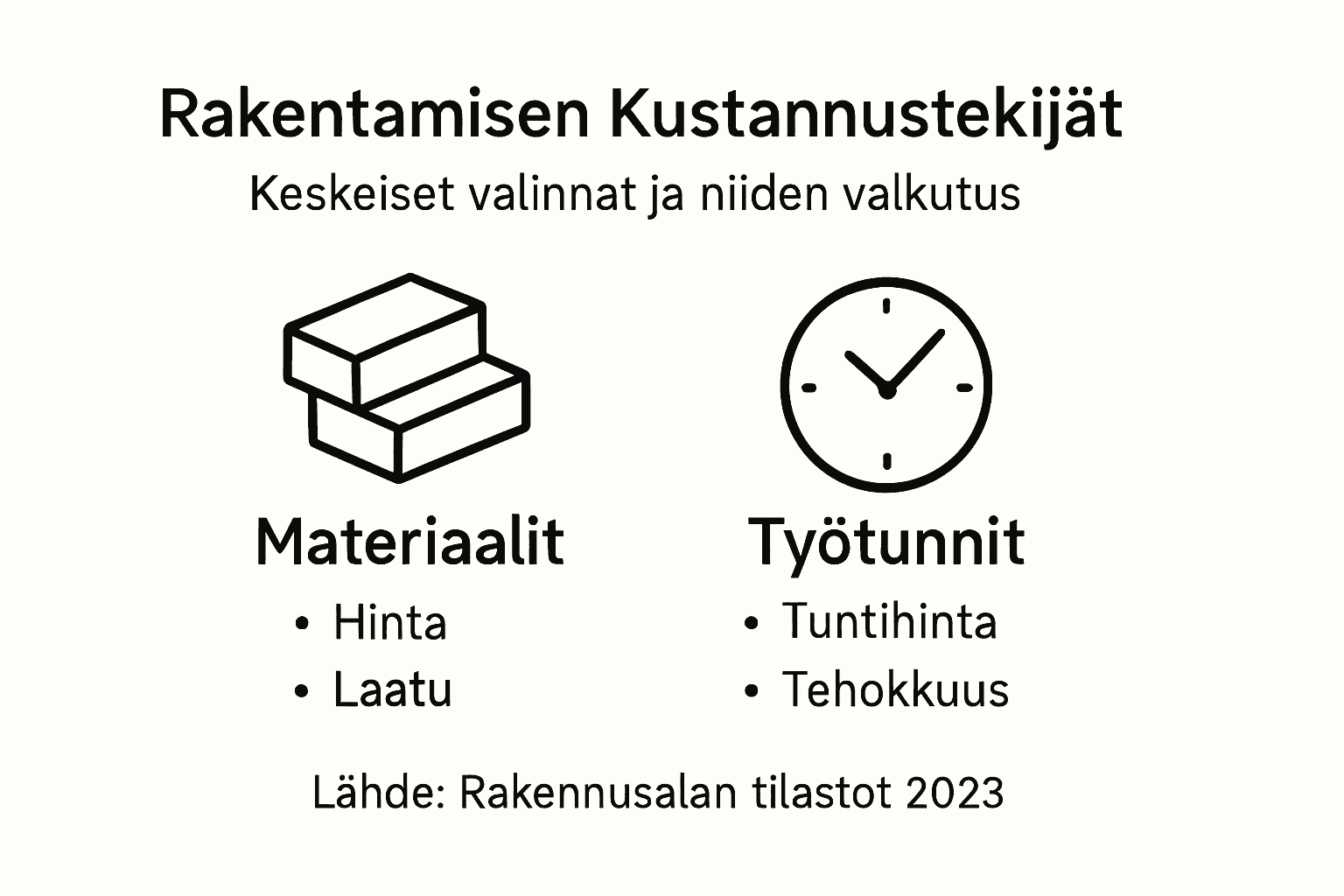 Rakentamisen kustannuksiin vaikuttavat tekijät – infografiikka