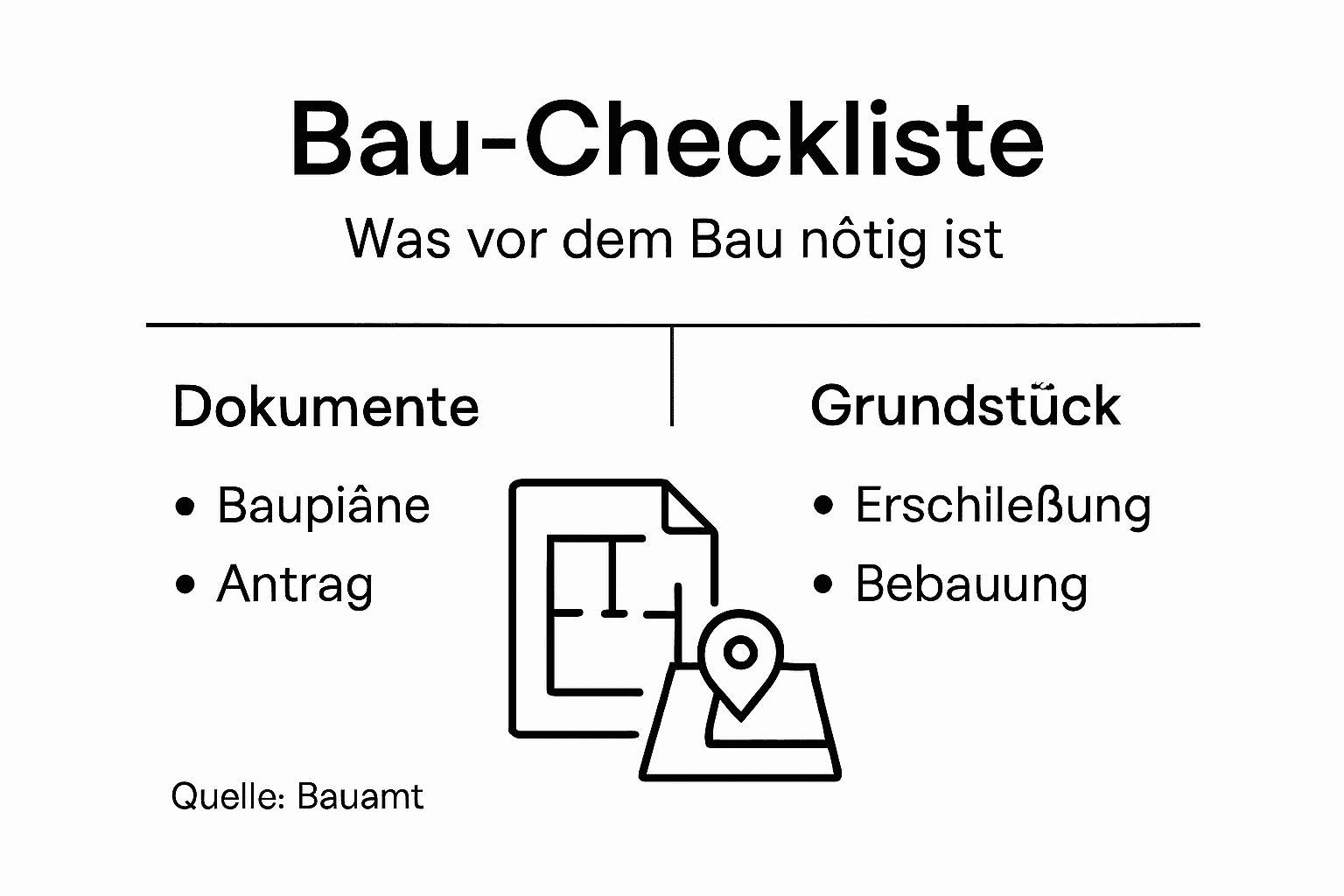 Infografik: Was Sie für den Bau benötigen – Unterlagen und Grundstück im Überblick