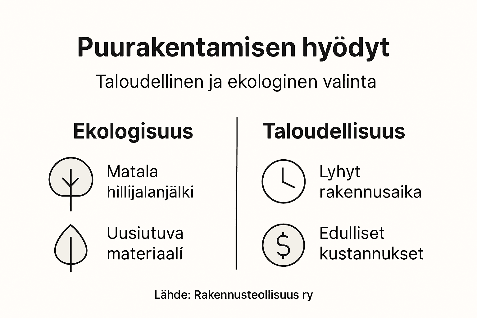 Kuvio: Miksi puurakentaminen kannattaa? Hyödyt ja vertailua muihin rakennusmateriaaleihin