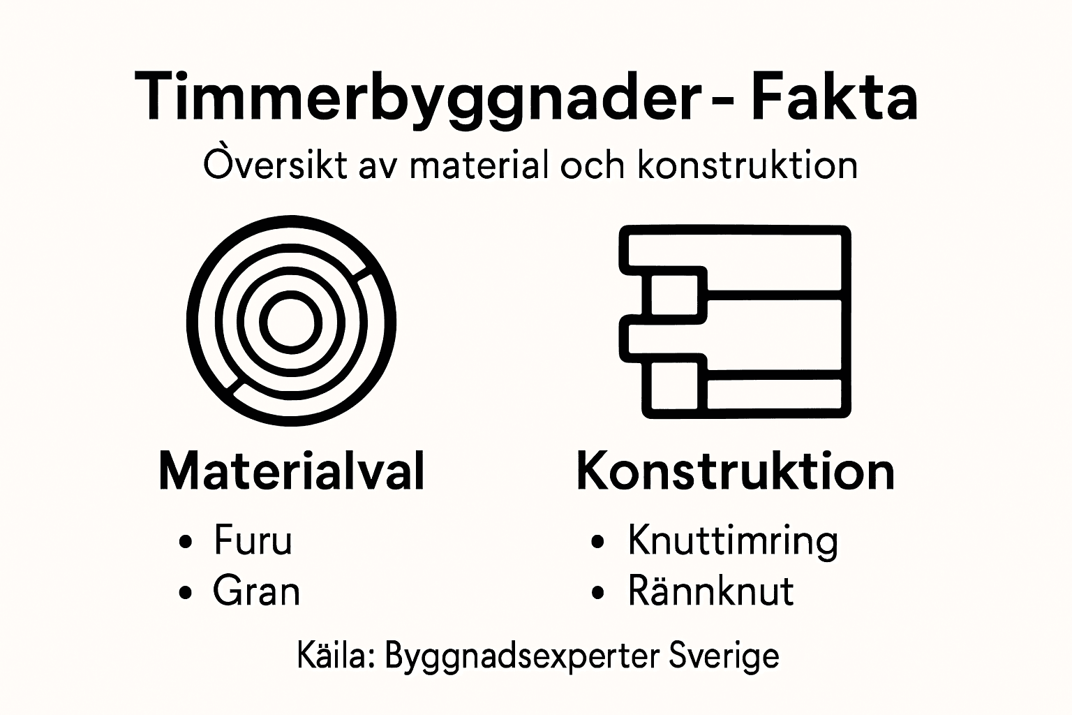 Illustration som visar olika material och byggtekniker för timmerhus