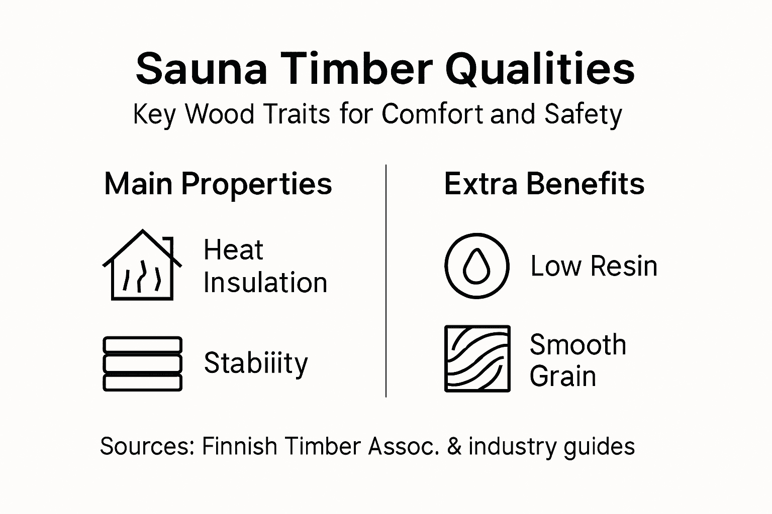 Infographic with sauna timber properties and benefits