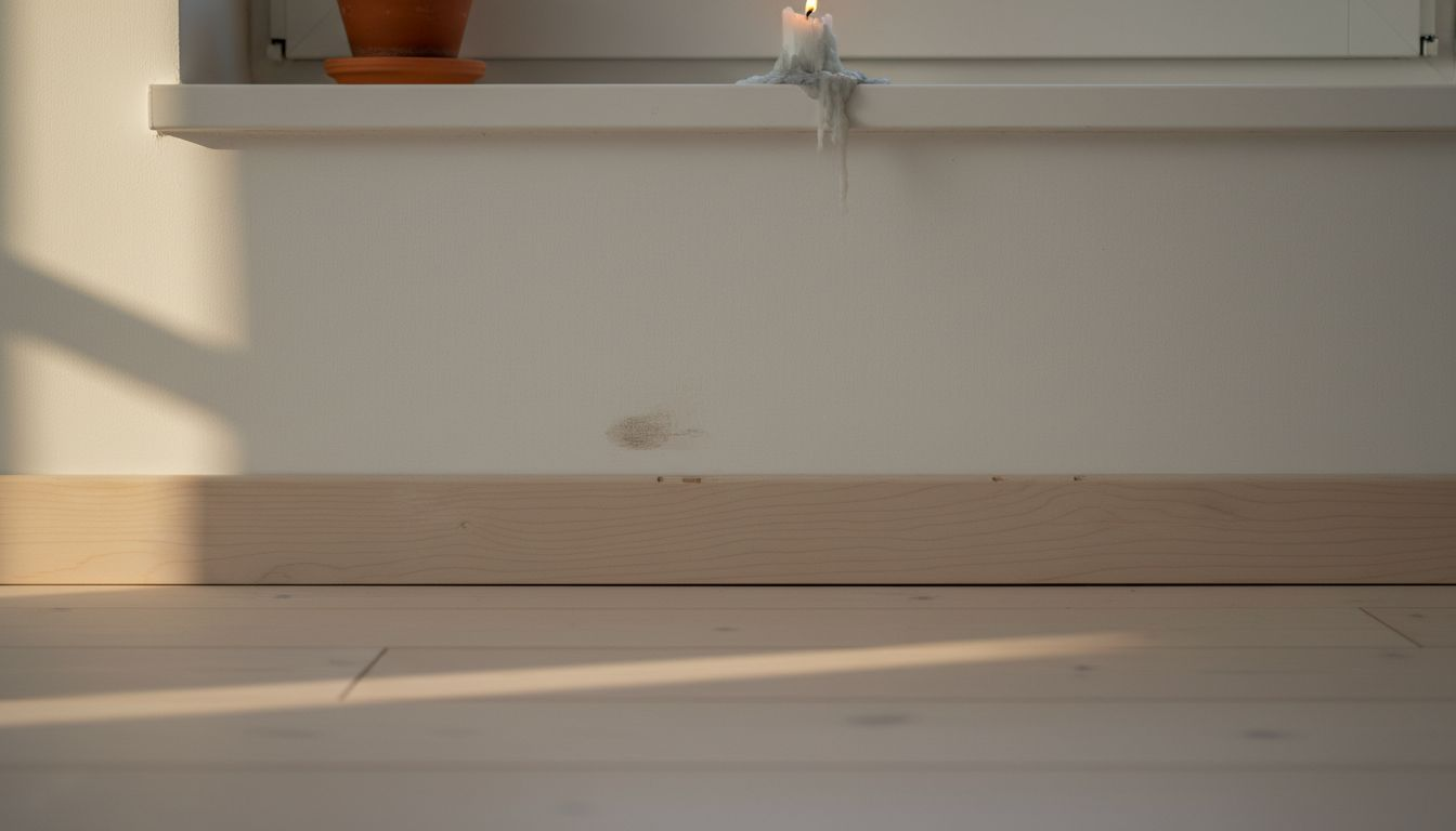 Nahaufnahme einer hellen Holzleiste mit sauberem Wandabschluss