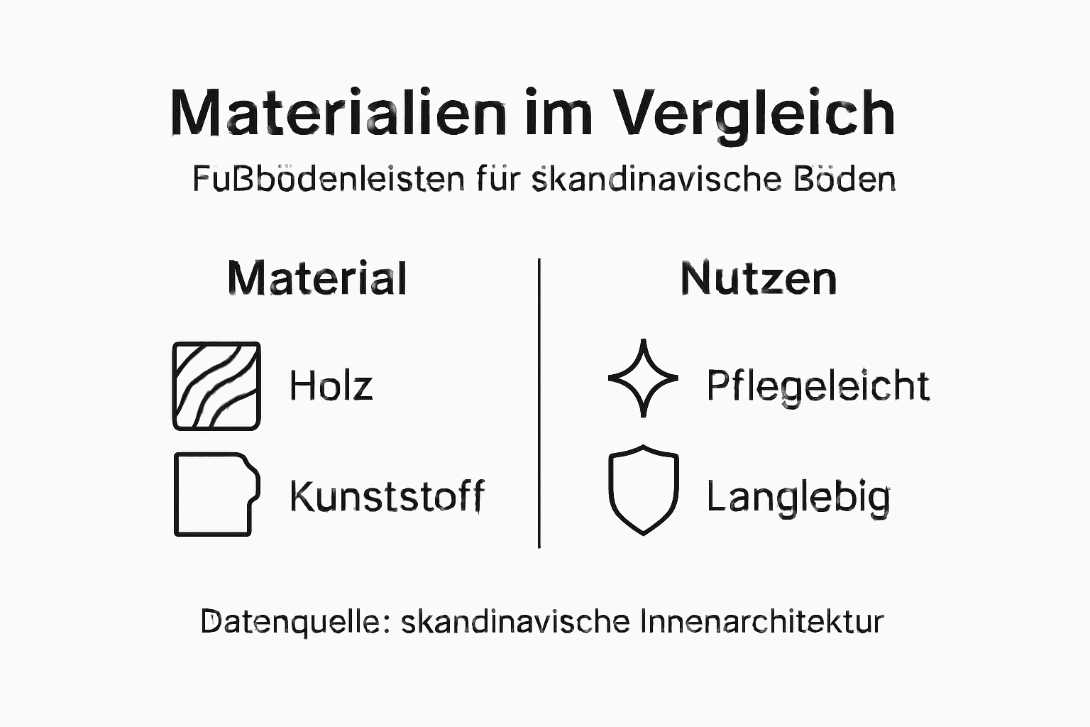 Infografik: Materialien und Vorteile von Fußleisten im direkten Vergleich