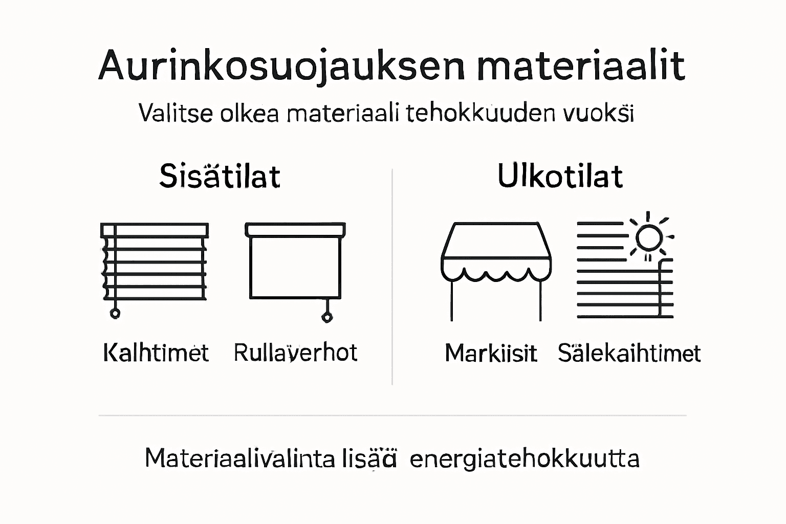 Tietopaketti aurinkosuojamateriaalien eri vaihtoehdoista ja niiden tärkeimmistä ominaisuuksista