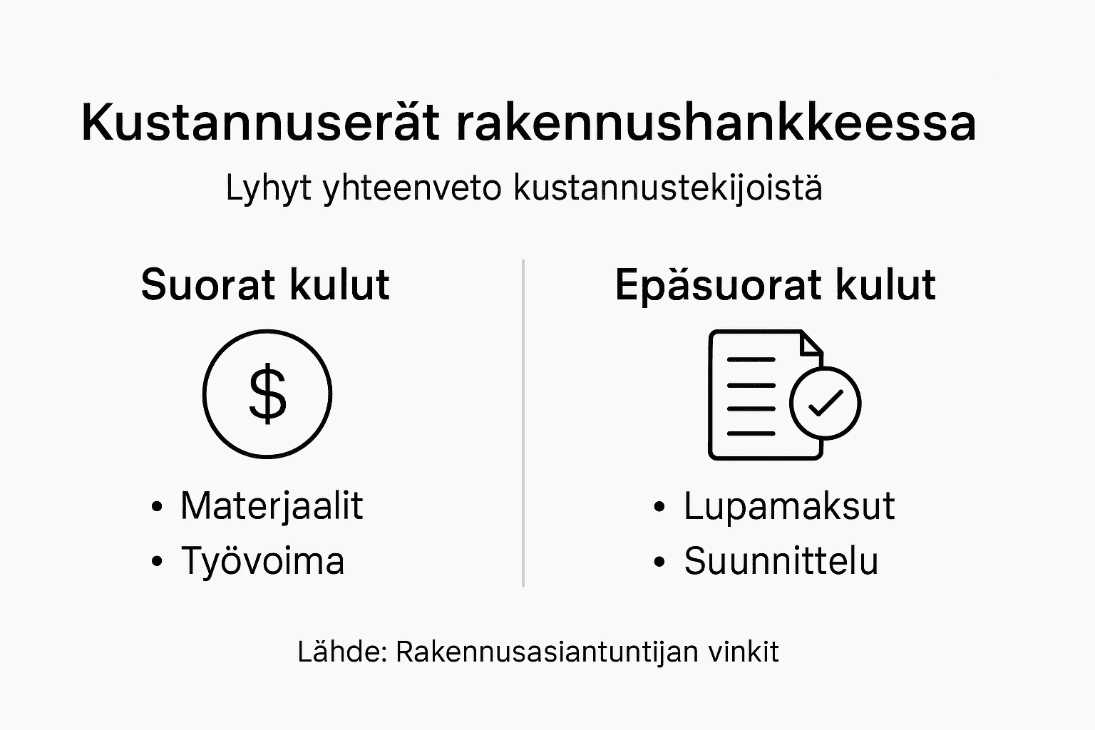 Rakennusprojektin kustannukset selkeästi kuvana