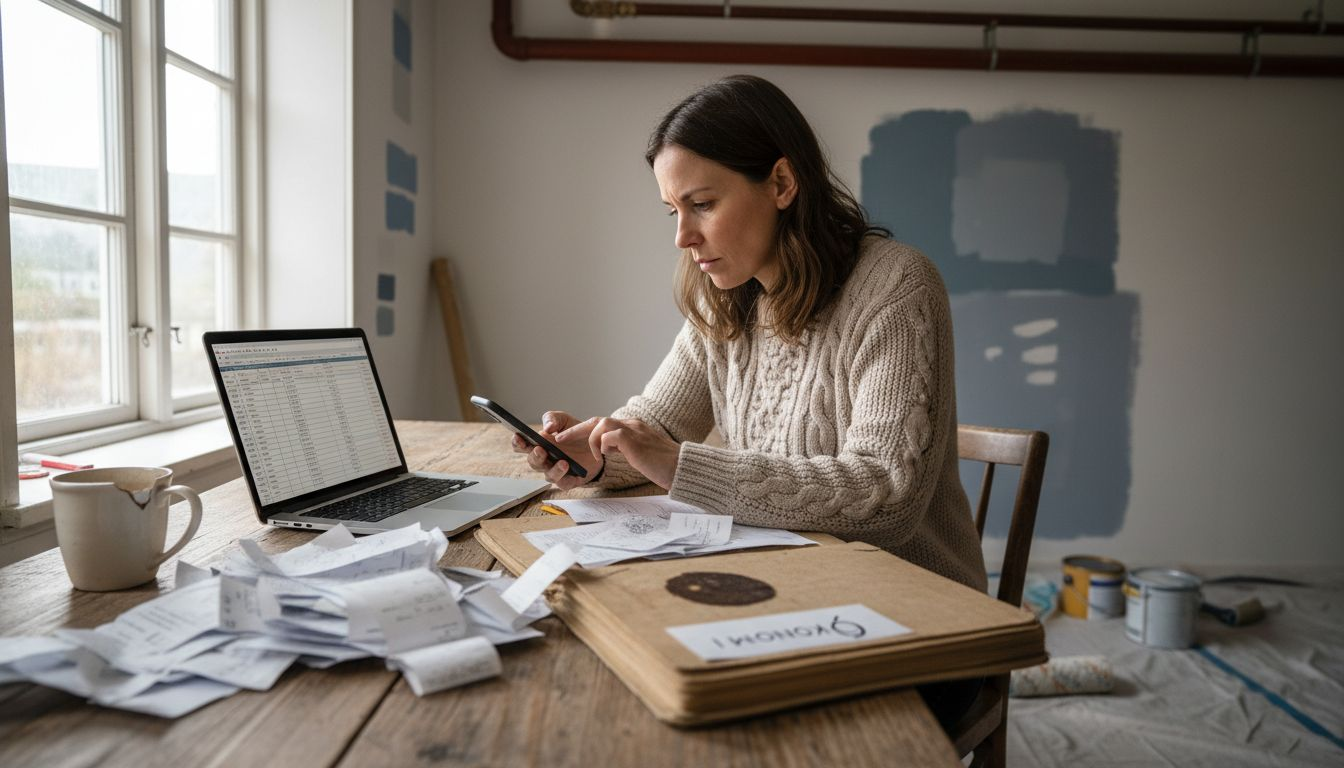 En kvinne går nøye gjennom budsjettet for et byggeprosjekt.