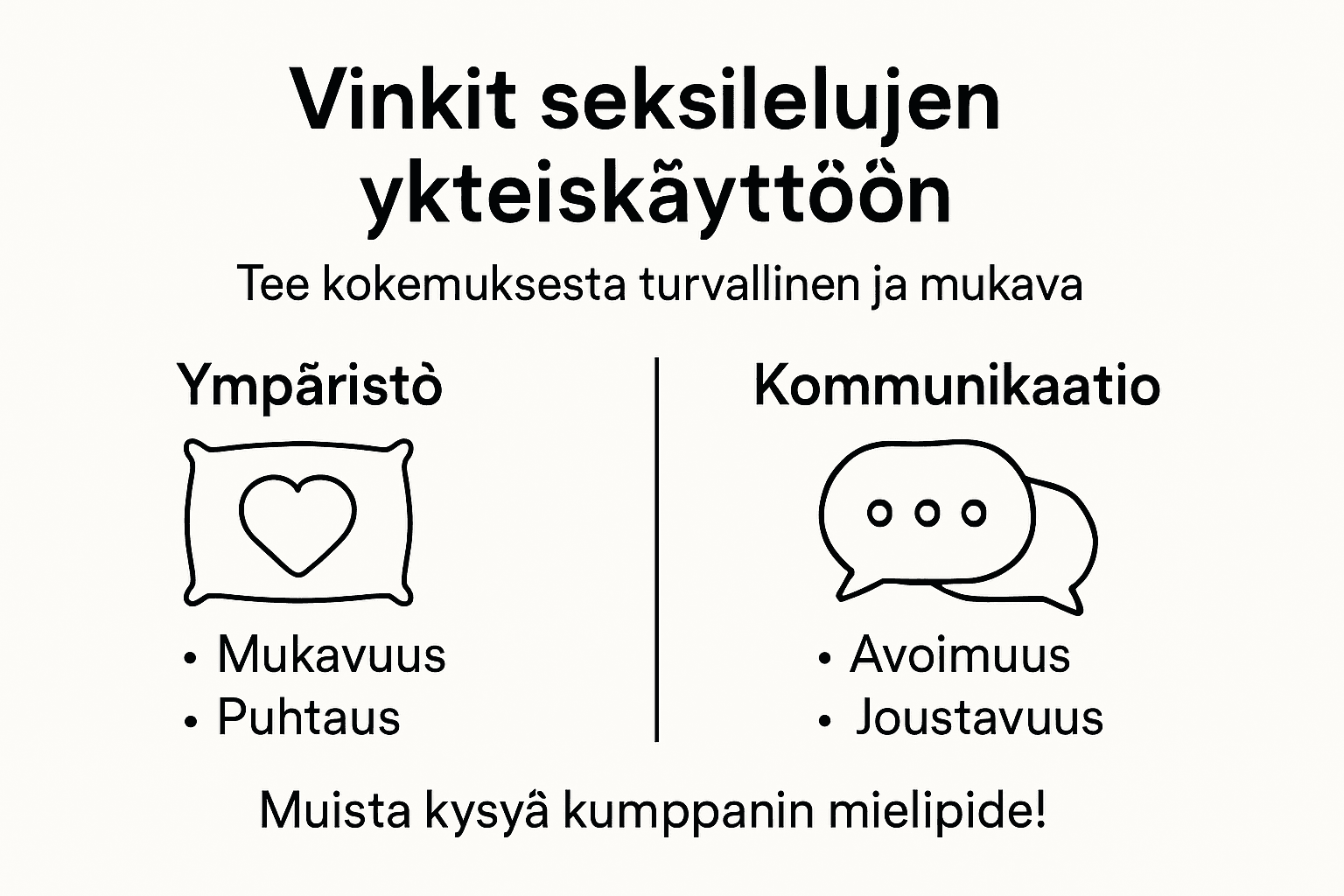 Infografiikka: parhaat vinkit seksilelujen turvalliseen yhteiskäyttöön