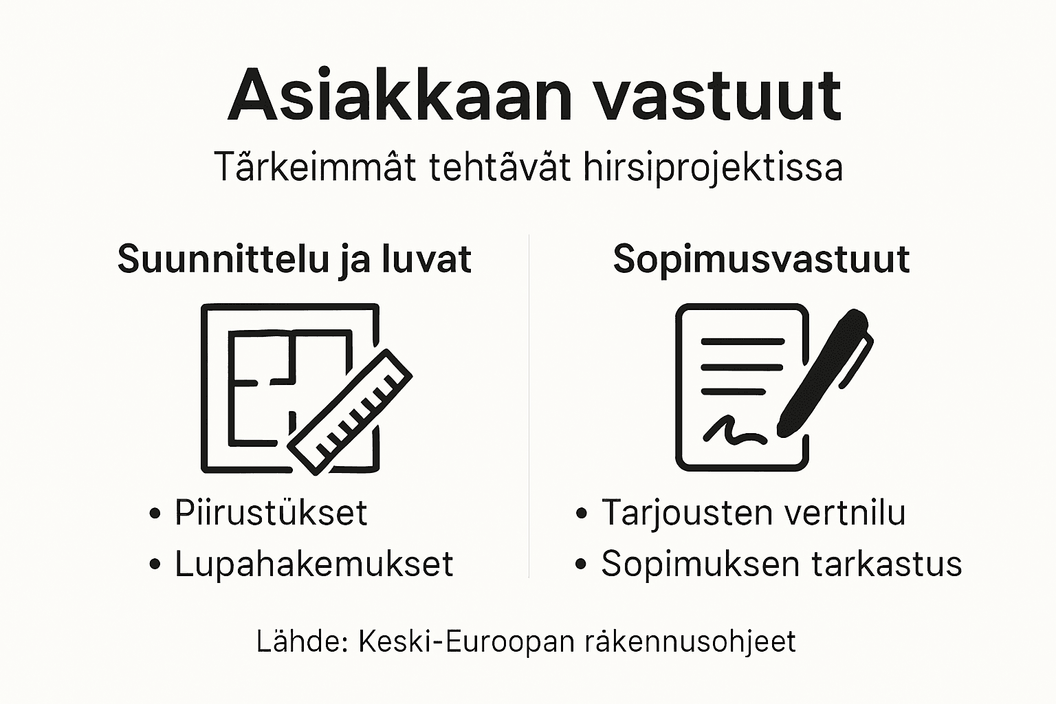 Kaavio asiakkaan vastuista hirsitaloprojektissa