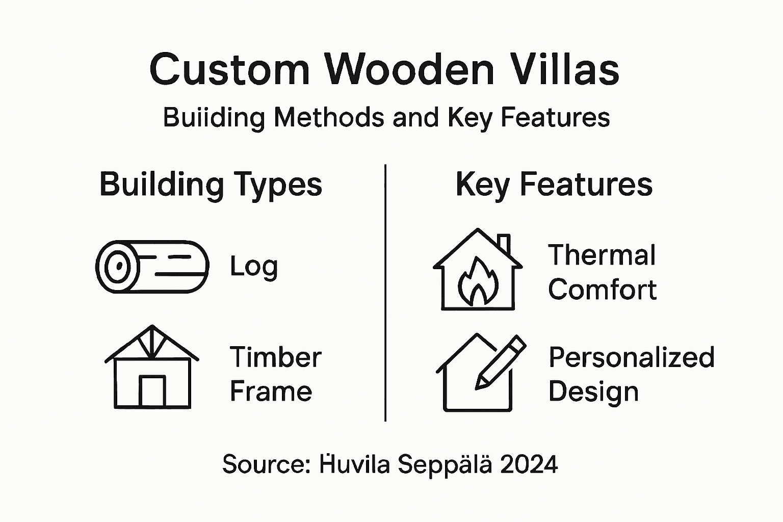 Infographic on types and features of wooden villas