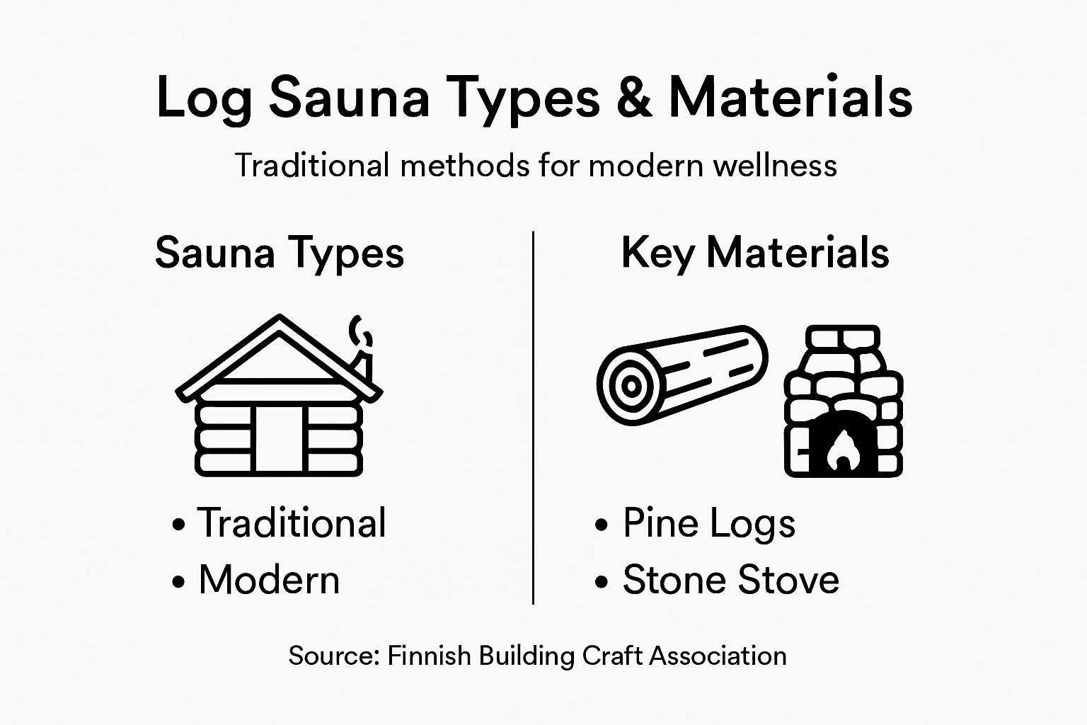 Infographic on log sauna types and materials