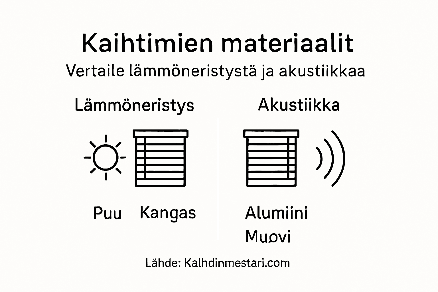 Kaihtimien eri materiaalien vertailu – infografiikka