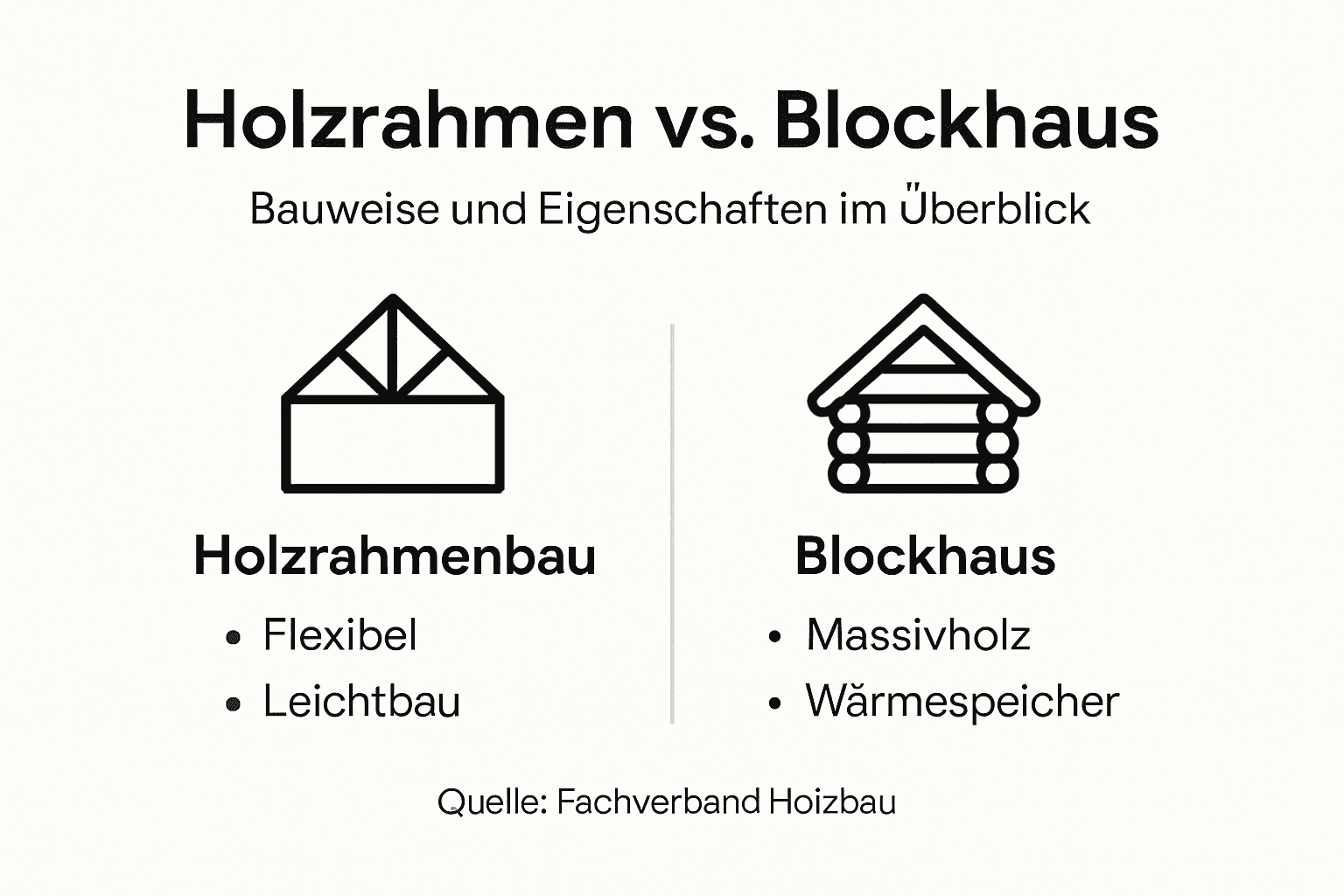 Infografik: Holzrahmenbau vs. Blockhaus – ein Vergleich
