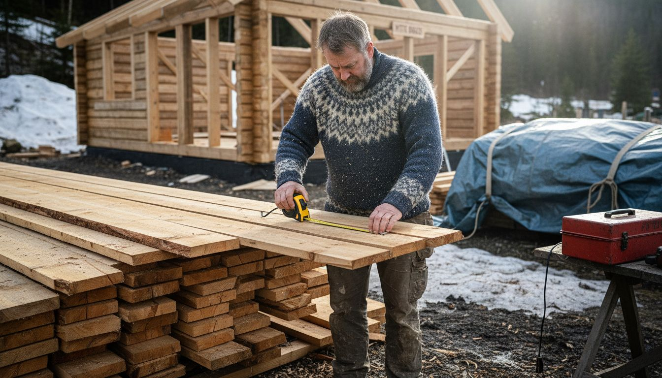 En snekker tar en nærmere titt på kvaliteten til norske byggematerialer.