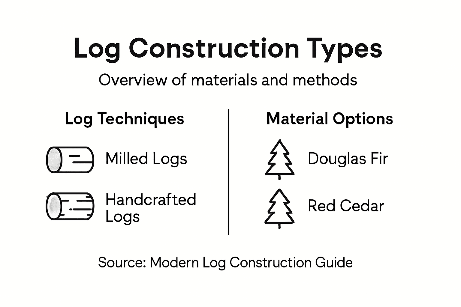 Infographic showing log house materials and methods