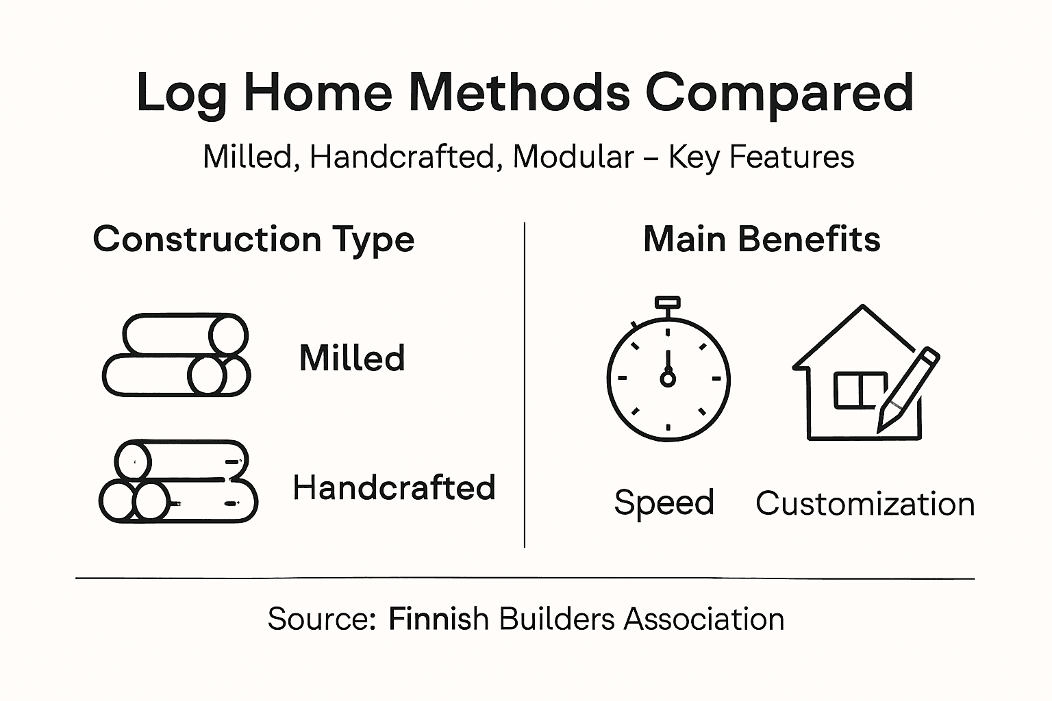 Infographic comparing log home construction methods