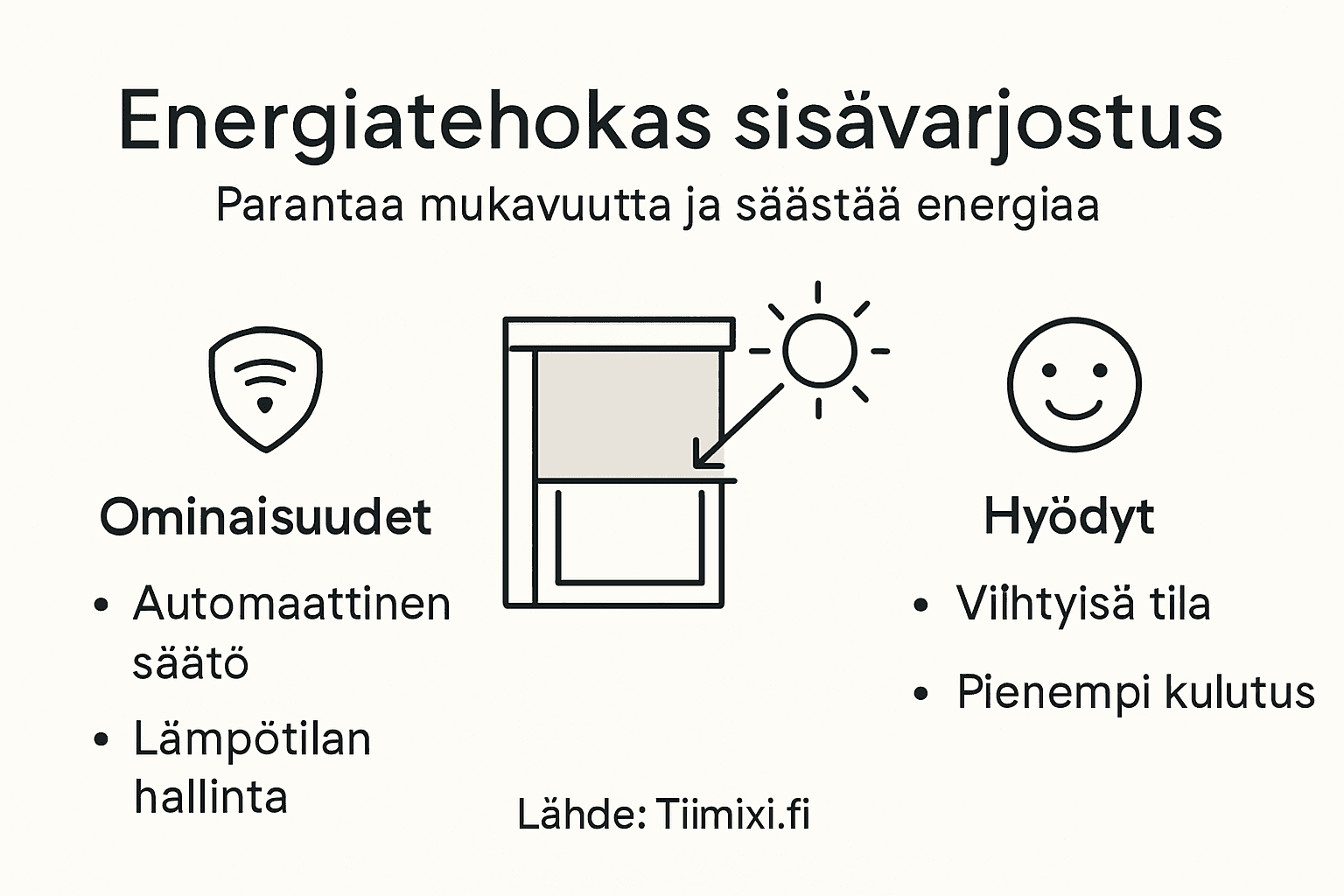 Havainnollistava kuva energiatehokkaista sisätilojen varjostusratkaisuista