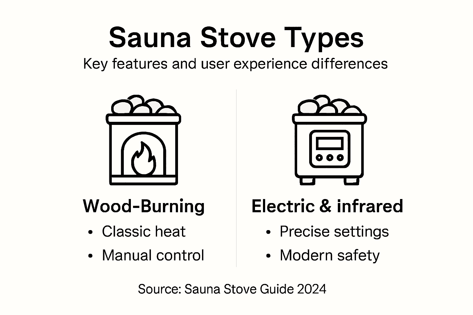Infographic comparing sauna stove types and features
