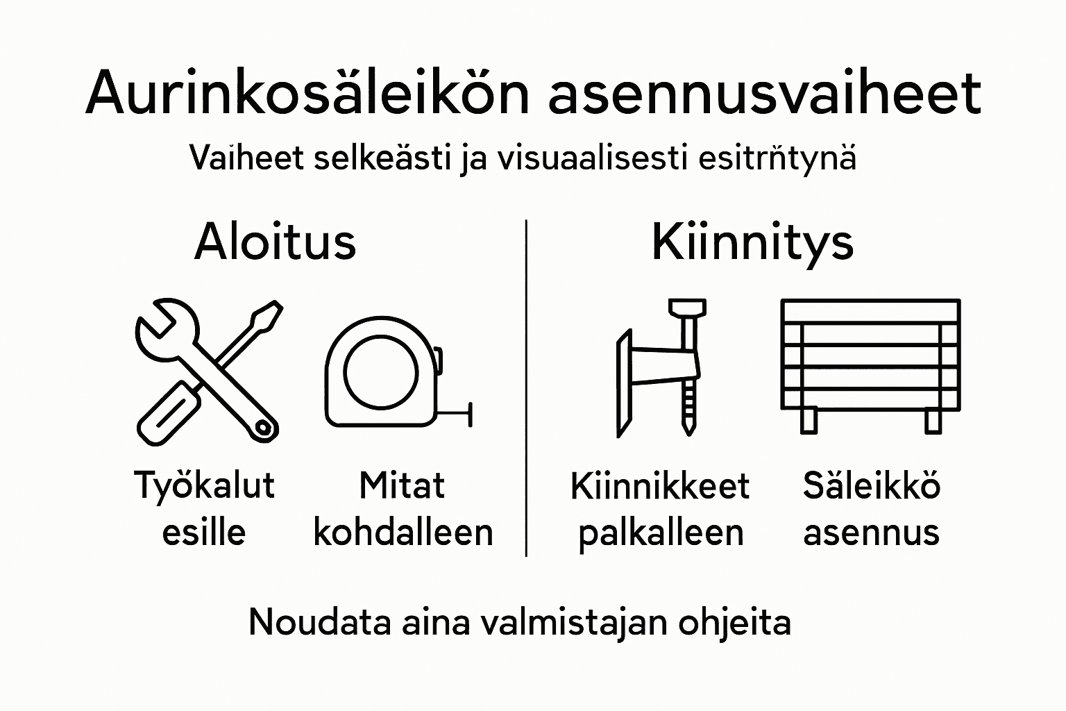 Aurinkosäleikön asennuksen vaiheet kuvina