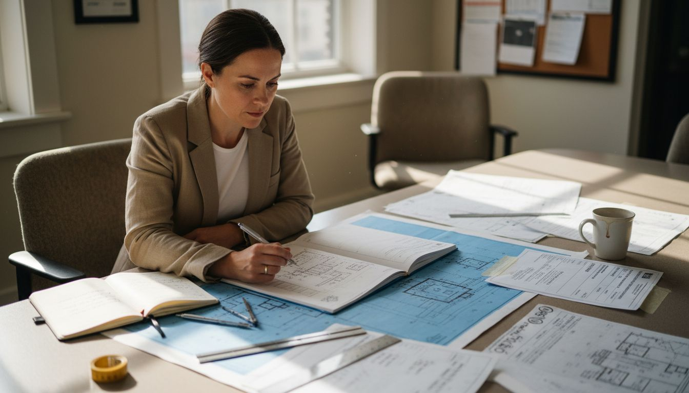 Architect reviewing log home permit documents