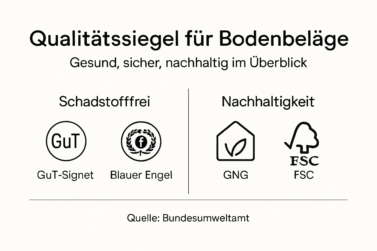Infografik: Die wichtigsten Gütesiegel für Bodenbeläge im Überblick