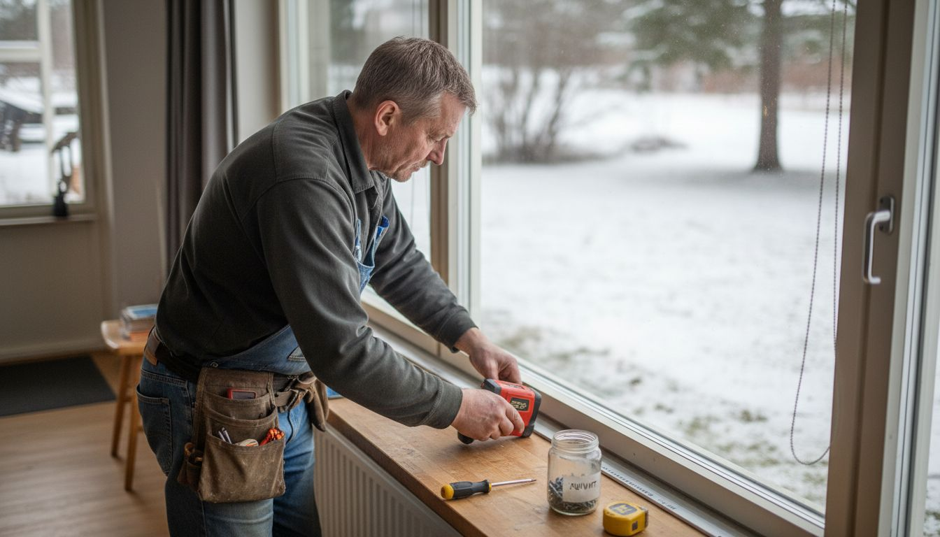 Kaihdinasentaja ottaa ikkunasta tarkat mitat ennen asennusta.