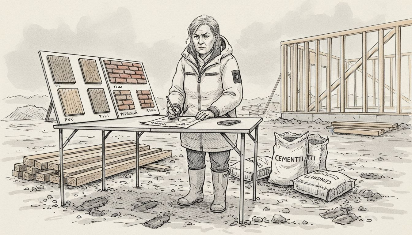 Nainen pohtii, rakentaisiko talonsa mieluummin puusta vai tiilestä – kumpi olisi käytännöllisempi ja sopisi paremmin omiin tarpeisiin?