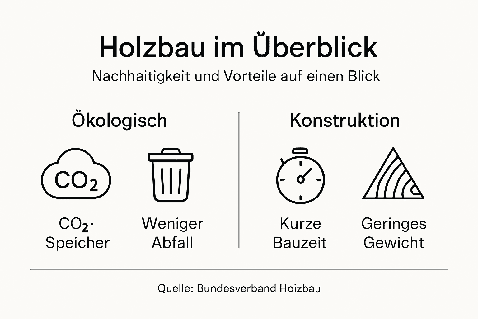 Übersichtliche Grafik: Die wichtigsten Vorteile des Bauens mit Holz auf einen Blick