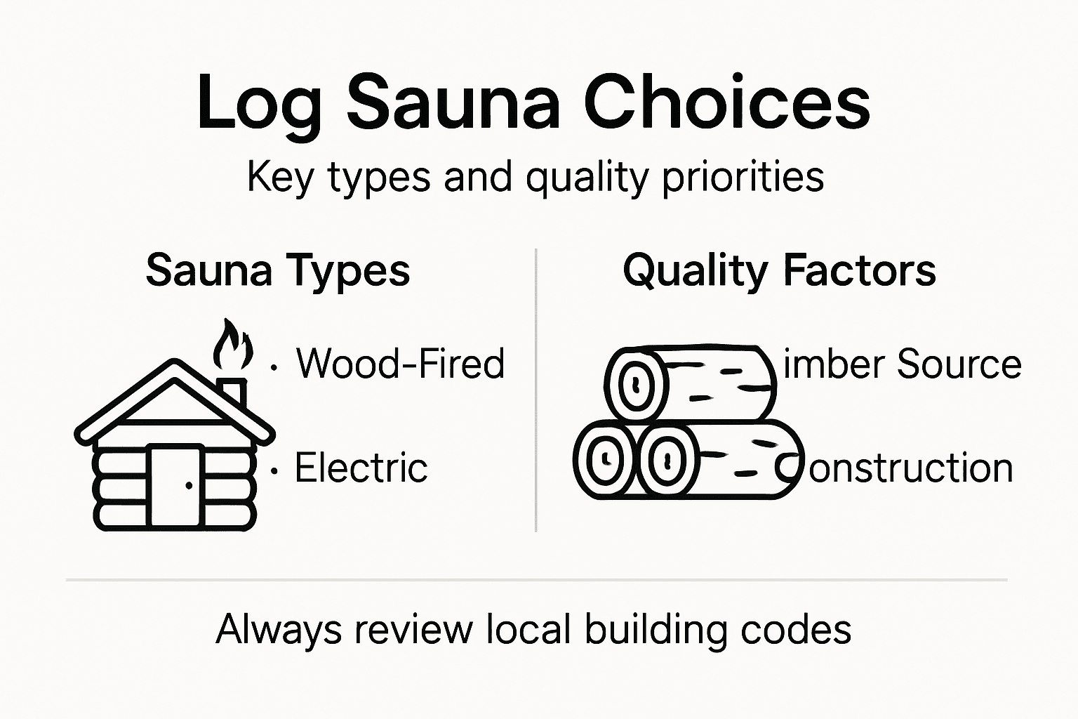 Infographic showing log sauna types and quality factors
