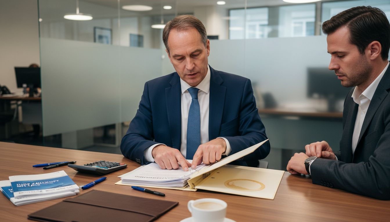 Berater informiert über Finanzierungsmöglichkeiten für eine Zweitimmobilie