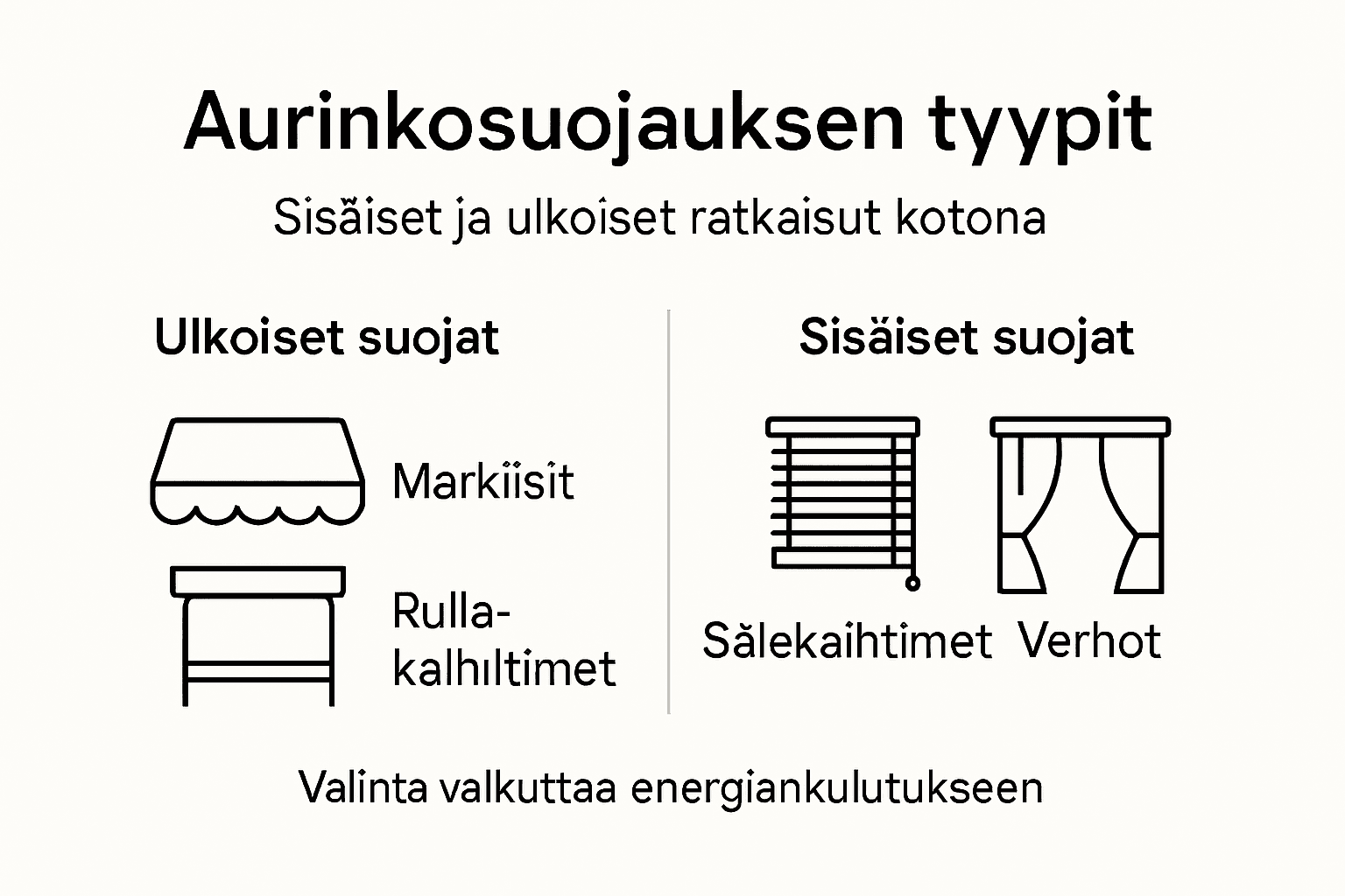 Kuvallinen katsaus aurinkosuojauksen eri muotoihin – sisä- ja ulkoratkaisut