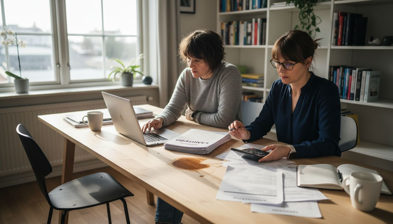Kvinner sjekker og sammenligner lån når de skal bygge eller kjøpe tømmerhus
