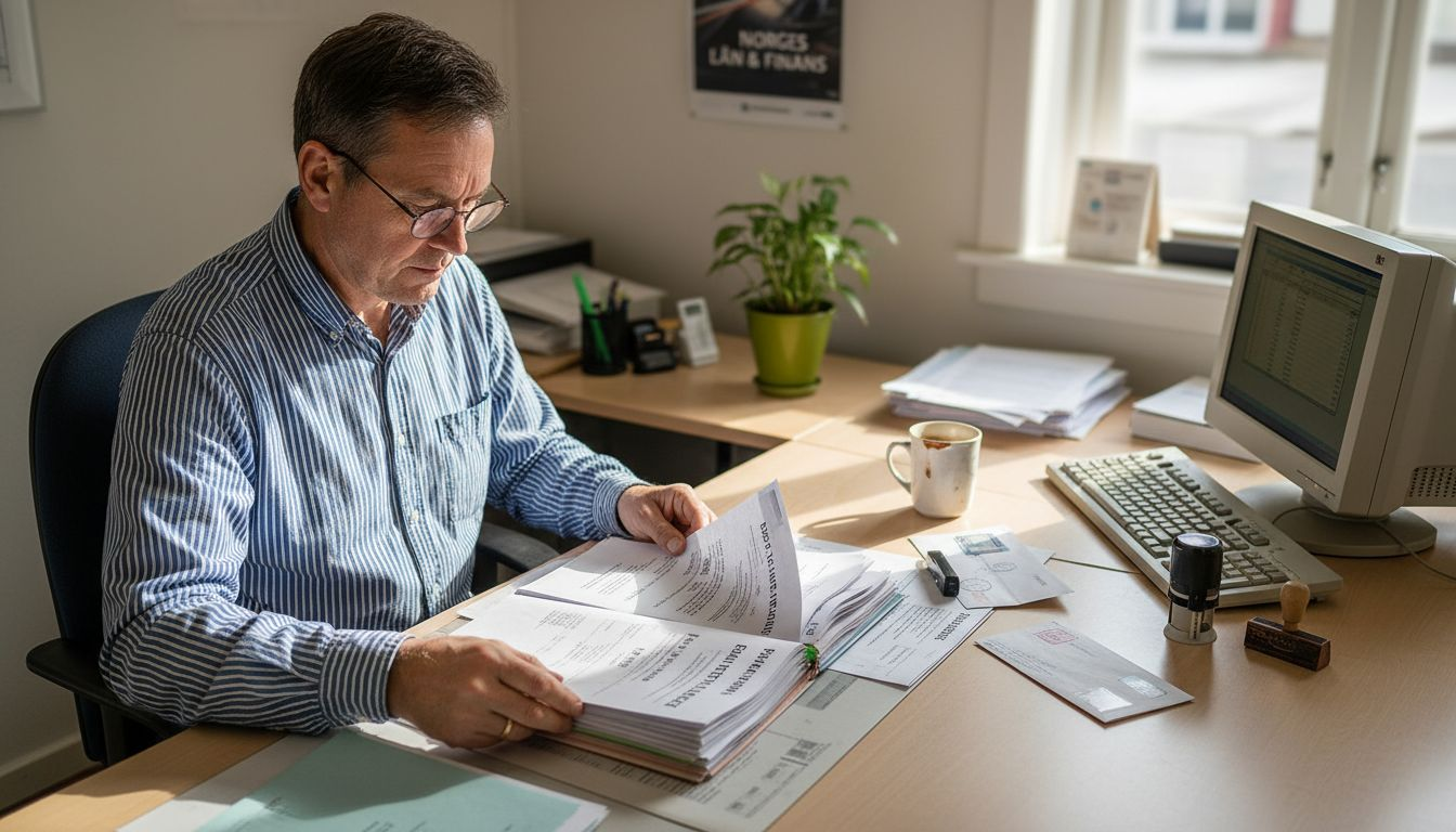 En kunderådgiver går gjennom lånedokumentene sammen med kunden på bankkontoret.