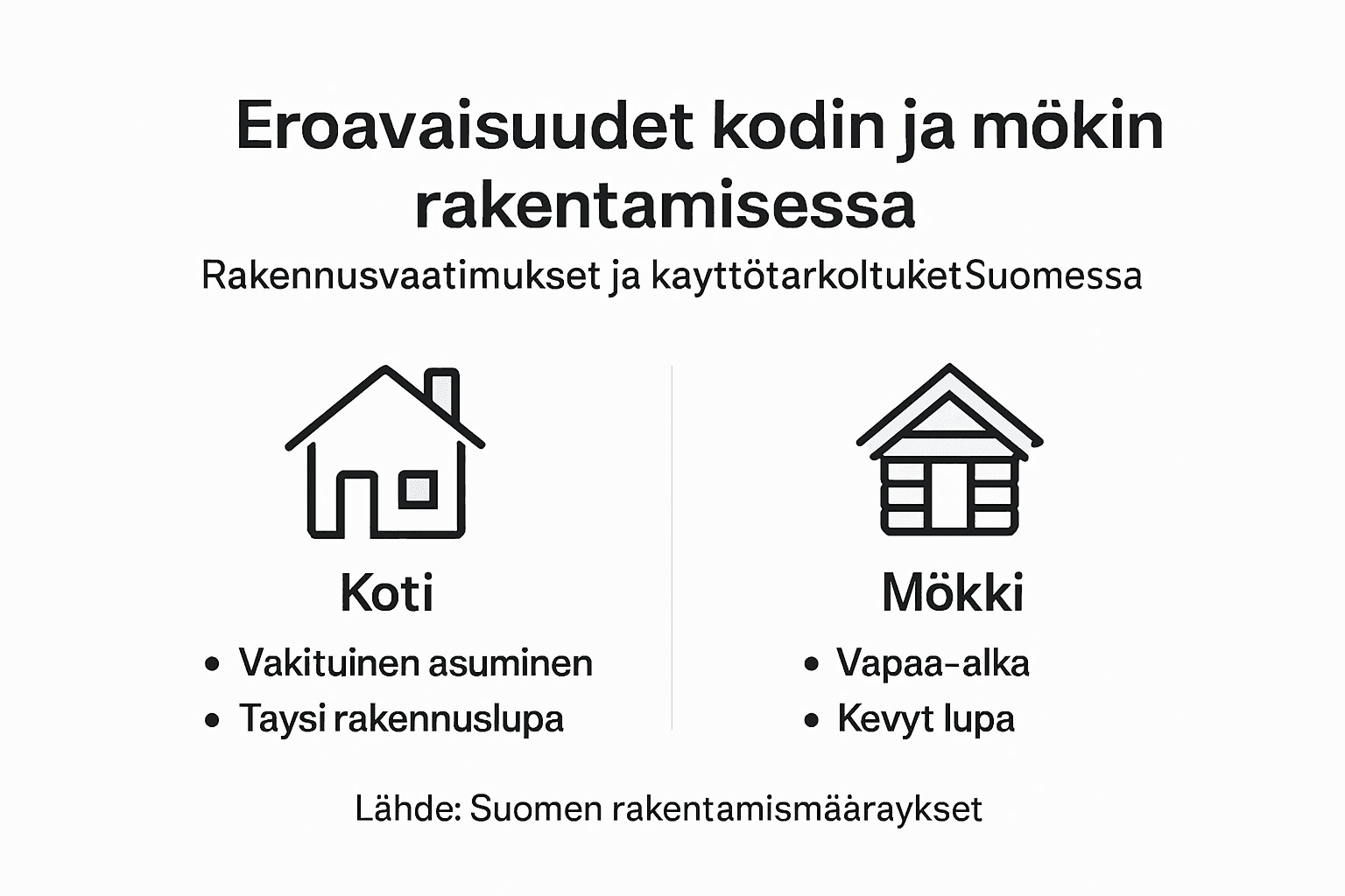 Kodin ja vapaa-ajan asunnon rakentamisen keskeiset erot – infografiikka
