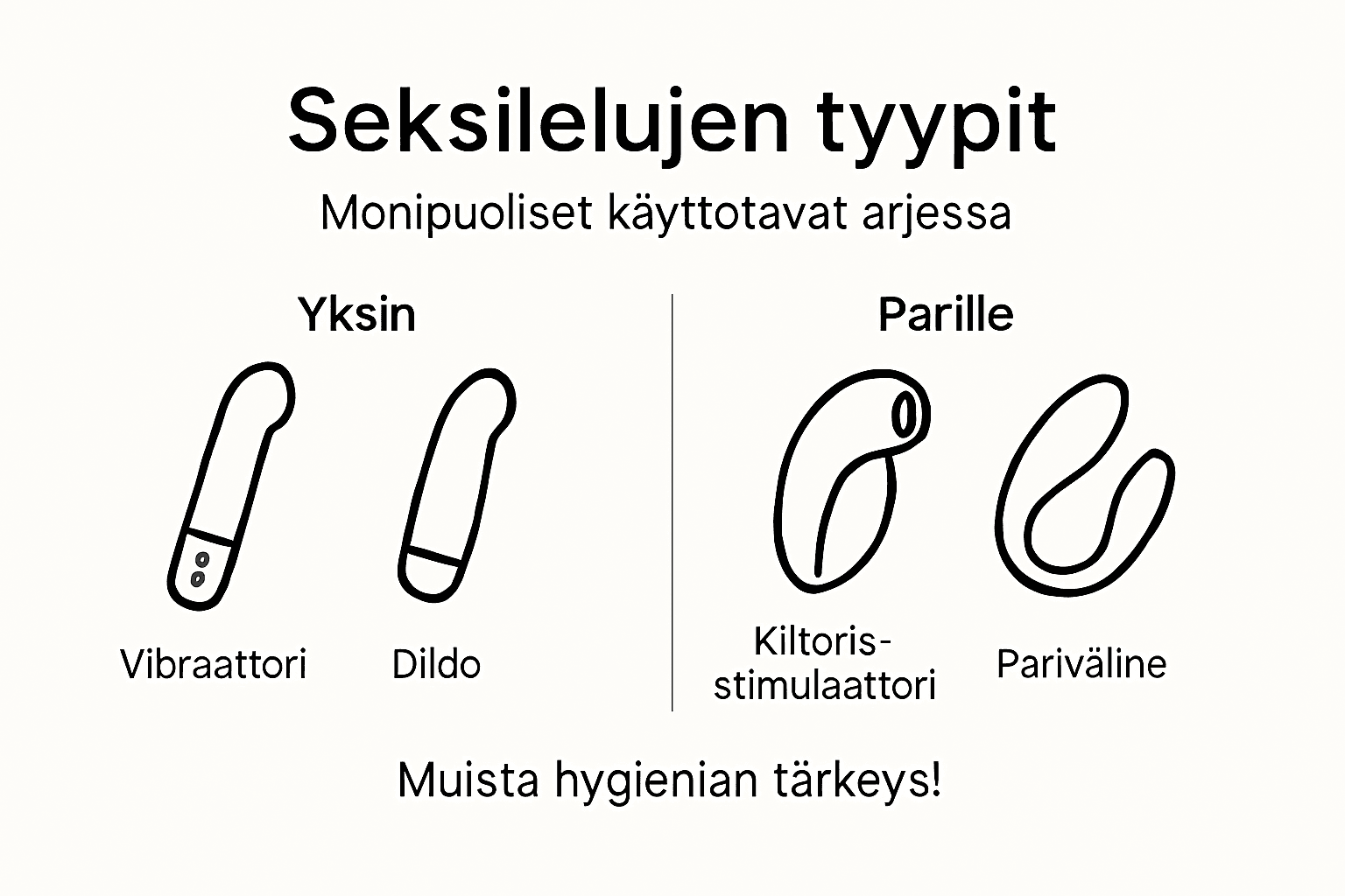 Kuvallinen katsaus erilaisiin seksileluihin ja niiden käyttötapoihin