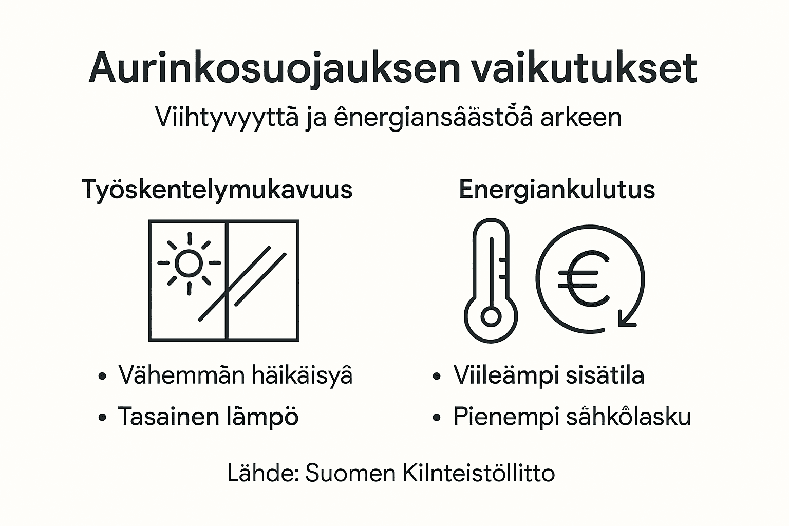 Aurinkosuojauksen hyödyt ja energiansäästö – havainnollistava infografiikka