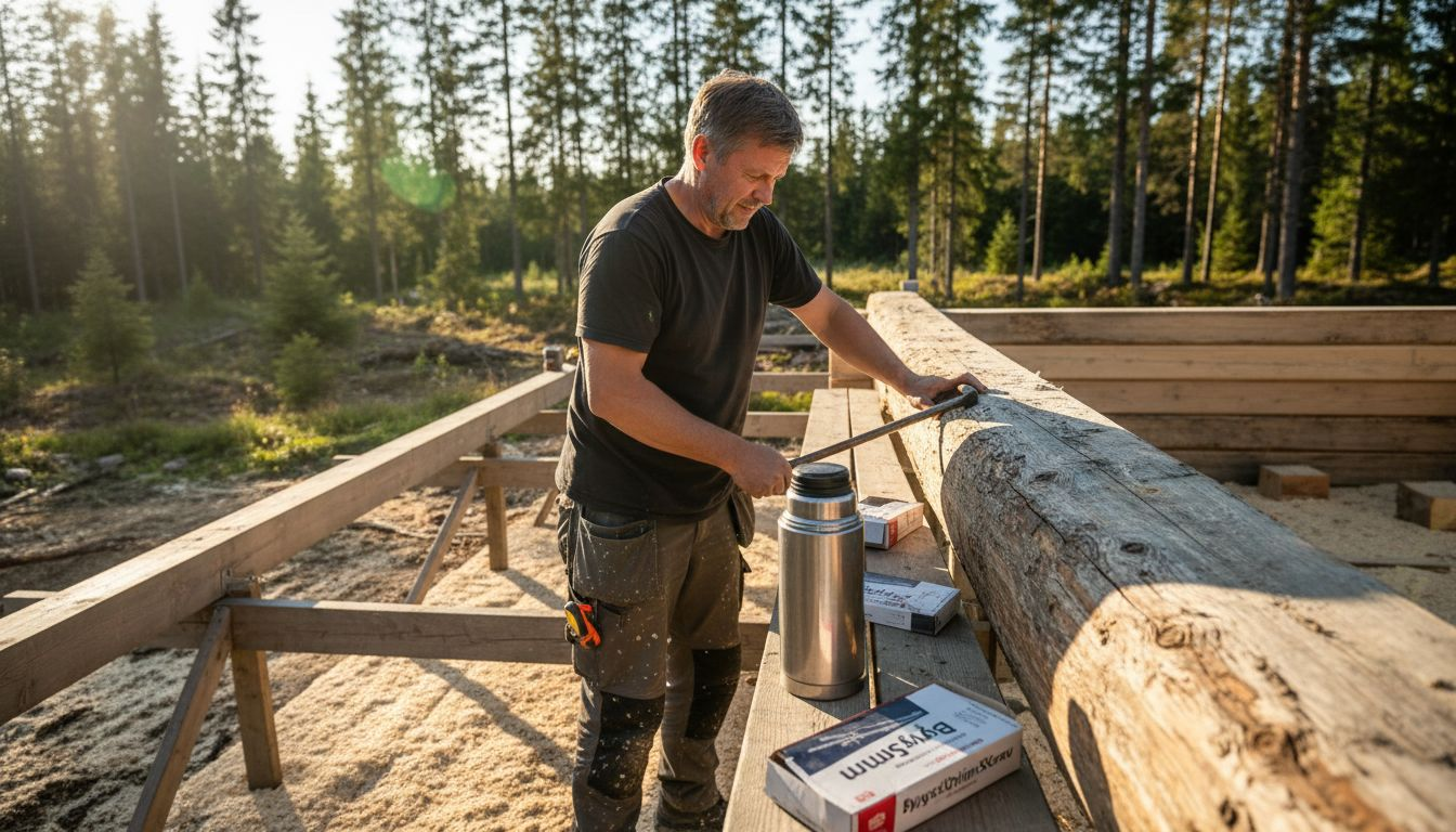 På den svenska landsbygden uppförs charmiga timmerhus av skickliga hantverkare.