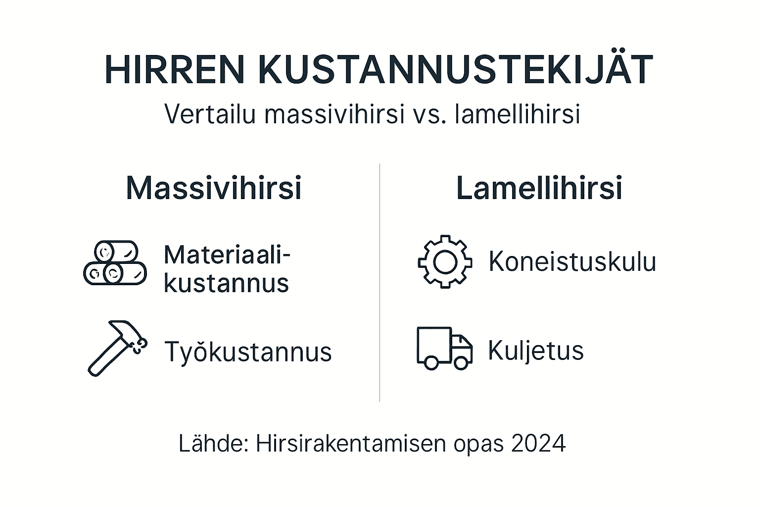 Hirren hinnan muodostuminen – kustannustekijöiden vertailu infografiikassa