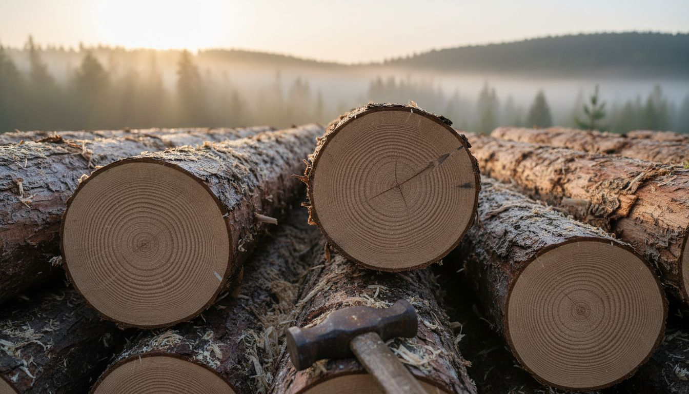 Detaljbilde som viser den unike strukturen og kvaliteten på finsk tømmer