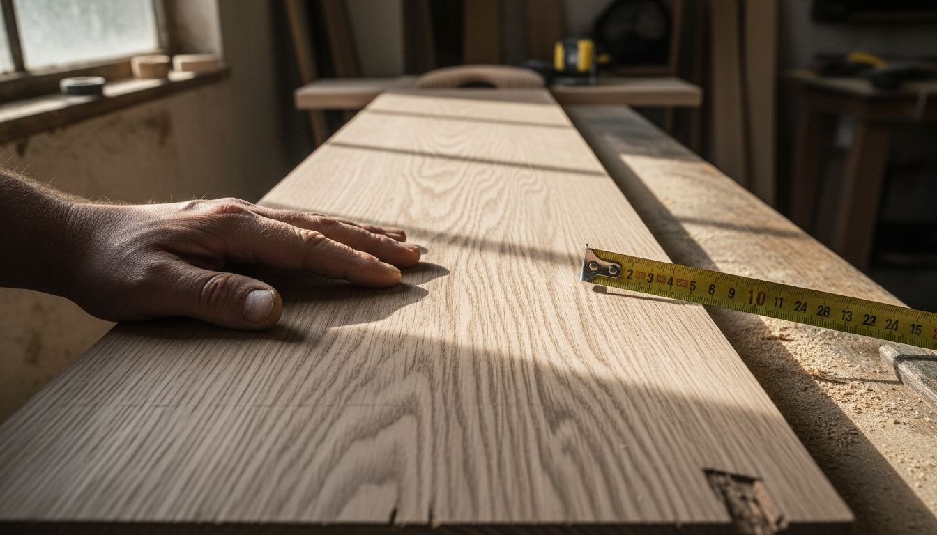 Eine erfahrene Hand prüft sorgfältig die feine Maserung des hochwertigen finnischen Holzes.