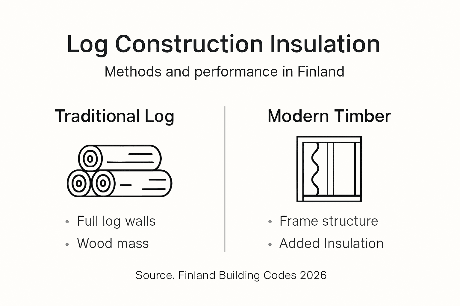 Infographic comparing log insulation methods Finland