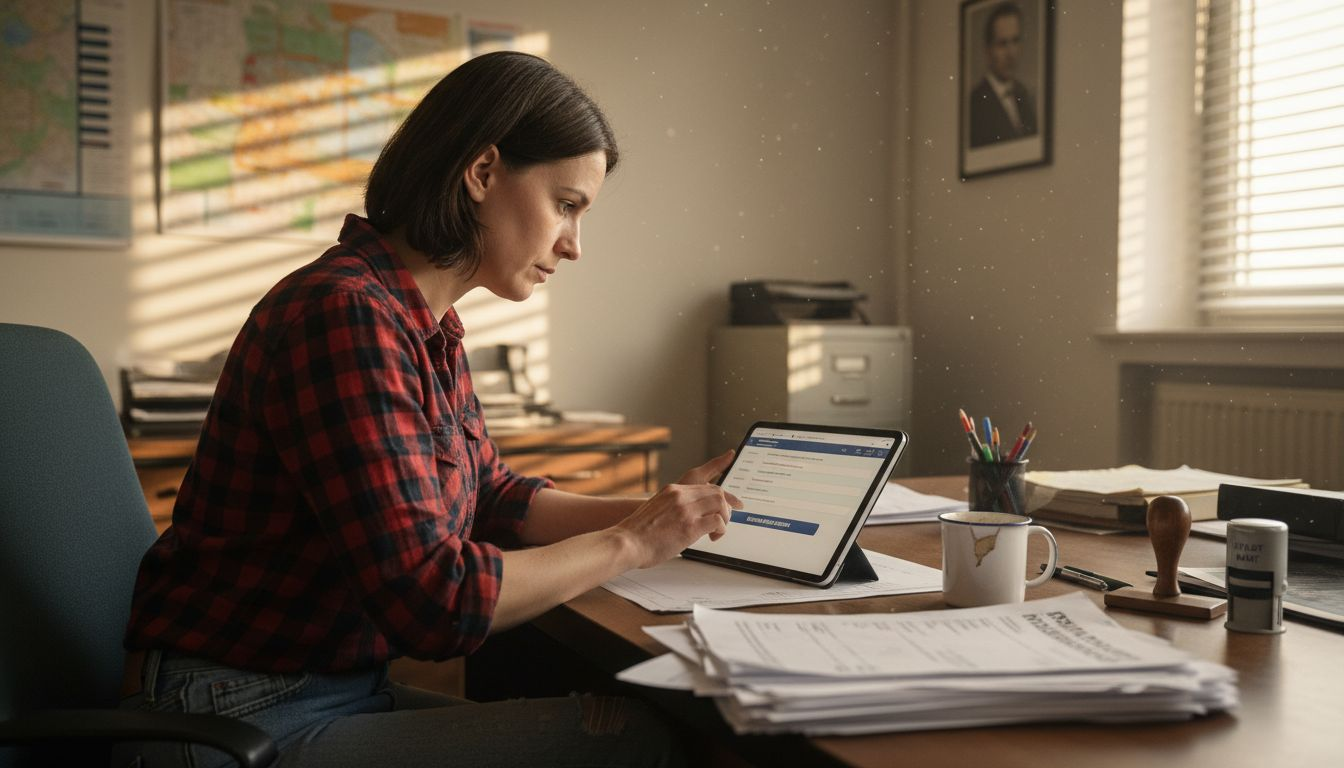 Eine Sachbearbeiterin im Rathaus bearbeitet Anträge und kümmert sich um Genehmigungsverfahren.