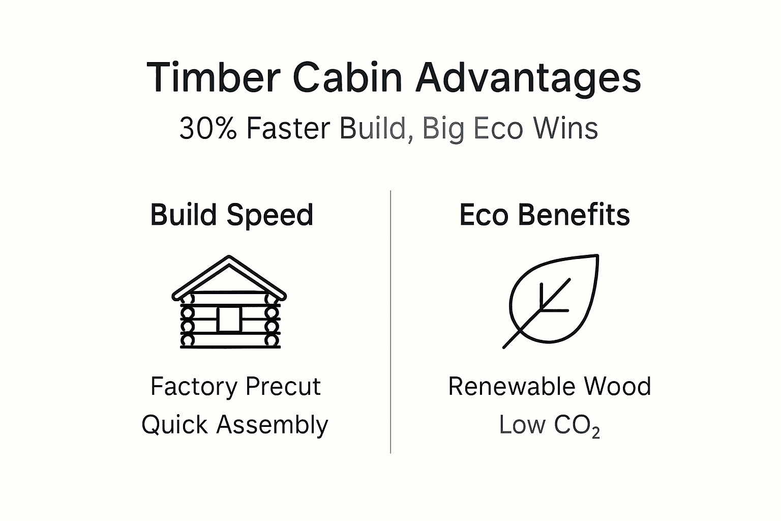 Infographic showing timber cabin speed and eco benefits