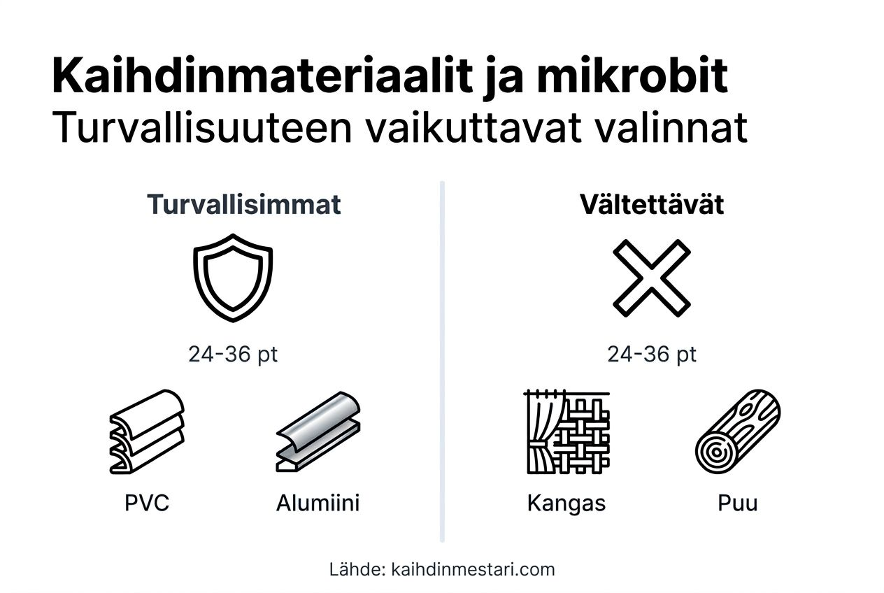 Infografiikka: Kaihdinmateriaalien mikrobiturvallisuus ja allergiaystävällisyys