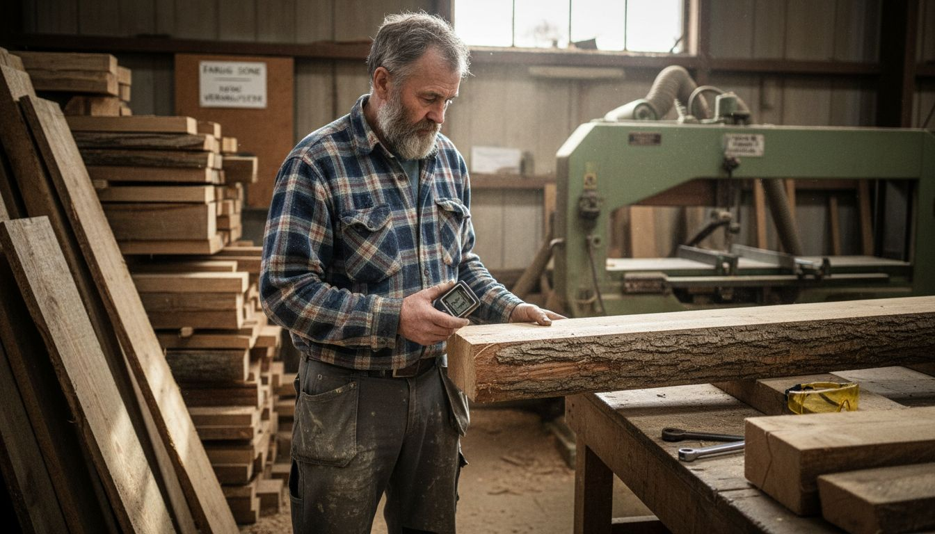 Kontroll av miljøvennlig granbjelke på sagbruket