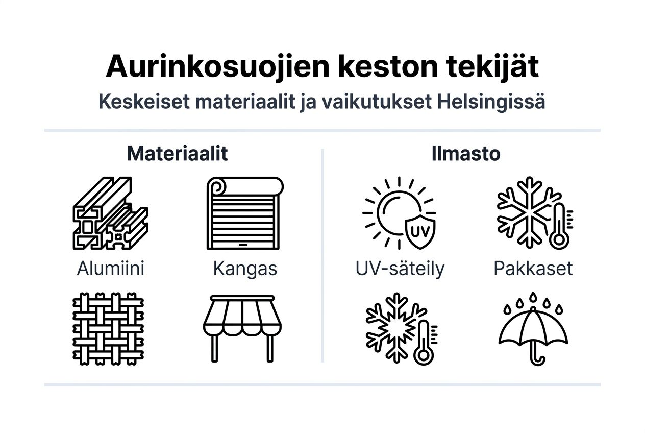 Infografiikka: Mitkä tekijät vaikuttavat aurinkosuojien kestävyyteen?