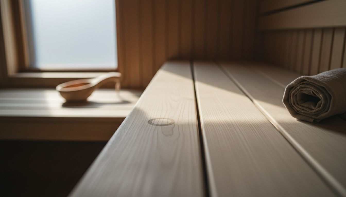 Detaljer om benker i badstuen laget av nordisk gran