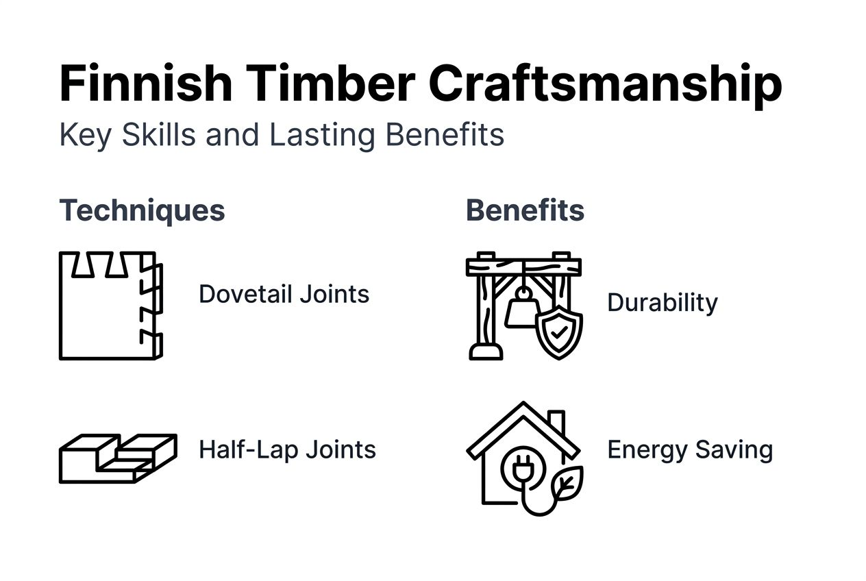 Infographic on Finnish timber craftsmanship skills and benefits
