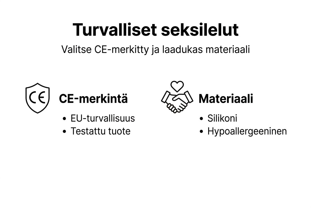 Kuvallinen opas seksilelujen materiaaleihin ja turvalliseen käyttöön